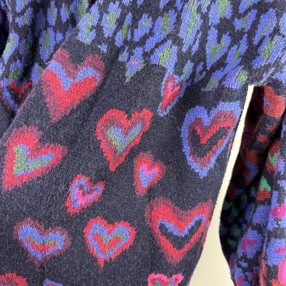 Farm Rio Ikat Dyed Hearts Cardigan Sweater Medium M Multicolor Balloon Sleeve - Picture 5 of 10